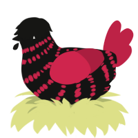 A black and crimson chicken with a bar pattern
