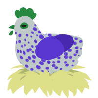 A silver and indigo chicken with a speckle pattern