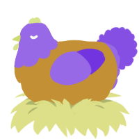 A gold and blurple chicken with a head pattern