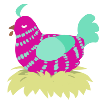 Dragonfruit, a fuchsia and mint chicken with a bar pattern