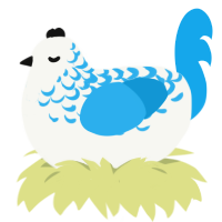 A white and sky chicken with a half-lace pattern