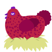 A crimson and maroon chicken with a speckle pattern