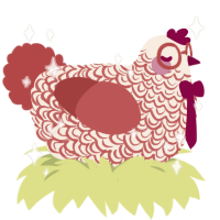 A cream and red chicken with a double-lace pattern
