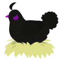 A sable and black chicken with a speckle pattern