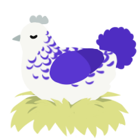 A white and indigo chicken with a half-lace pattern
