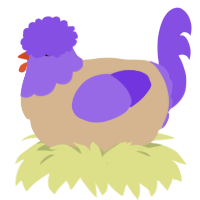A beige and blurple chicken with a head pattern