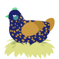 Sequin Pillow, a navy and gold chicken with a speckle pattern