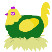 A leaf and yellow chicken with a head pattern