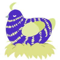 Ray knockoff, a indigo and lemon chicken with a bar pattern