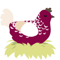 A maroon and cream chicken with a half-lace pattern