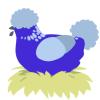 A indigo and silver chicken with a neck-speckle pattern