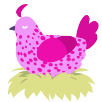 peppa con varicela, a lavender and fuchsia chicken with a speckle pattern