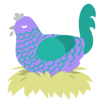 A lilac and turquoise chicken with a lace pattern