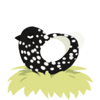 A sable and white chicken with a speckle pattern