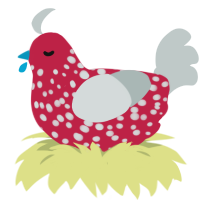 A crimson and silver chicken with a speckle pattern