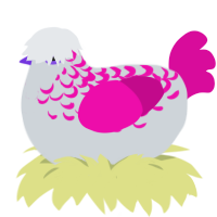 CURRENT Mopper, a mist and fuchsia chicken with a half-lace pattern
