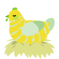 A yellow and gluppy chicken with a bar pattern