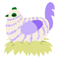 A cream and lilac chicken with a bar pattern