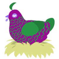 A plum and viridian chicken with a lace pattern