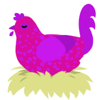 A fuchsia and amethyst chicken with a speckle pattern