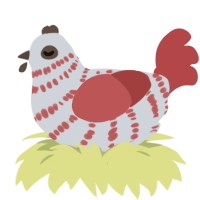 A mist and red chicken with a bar pattern