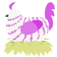 A white and orchid chicken with a bar pattern