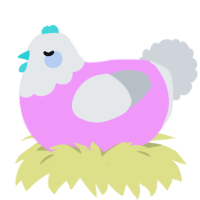 Sweets, a lavender and mist chicken with a head pattern