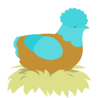 A gold and aqua chicken with a head pattern