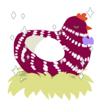 Velvet, a maroon and white chicken with a bar pattern