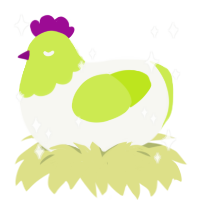 Clover, a white and lime chicken with a head pattern
