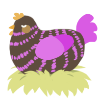 A bark and orchid chicken with a bar pattern