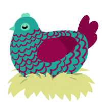 GetInto Hypnosis Mic, a turquoise and maroon chicken with a lace pattern