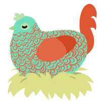 A mint and vermilion chicken with a double-lace pattern