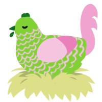 A grass and pink chicken with a lace pattern