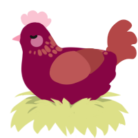 A maroon and red chicken with a neck-speckle pattern