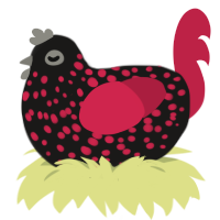 A sable and crimson chicken with a speckle pattern