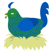 A viridian and ultramarine chicken with a double-lace pattern