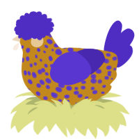 Blueberry Danish, a ochre and indigo chicken with a speckle pattern