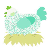 A white and mint chicken with a double-lace pattern