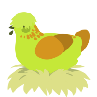 A lime and ochre chicken with a neck-speckle pattern