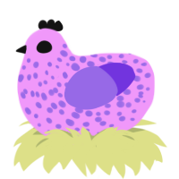 A lavender and blurple chicken with a speckle pattern