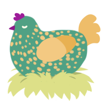A turquoise and honey chicken with a speckle pattern