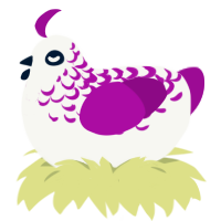 A white and plum chicken with a half-lace pattern