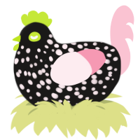 Supernova, a sable and rose chicken with a speckle pattern