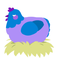 A lilac and sapphire chicken with a head pattern