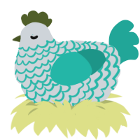 Winter, a mist and turquoise chicken with a lace pattern