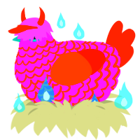 Flavorful, a orchid and vermilion chicken with a lace pattern