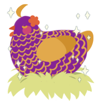 A violet and orange chicken with a lace pattern