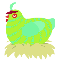 A blurple and wine chicken with a bar pattern