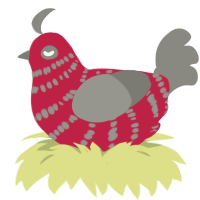 A crimson and ash chicken with a bar pattern